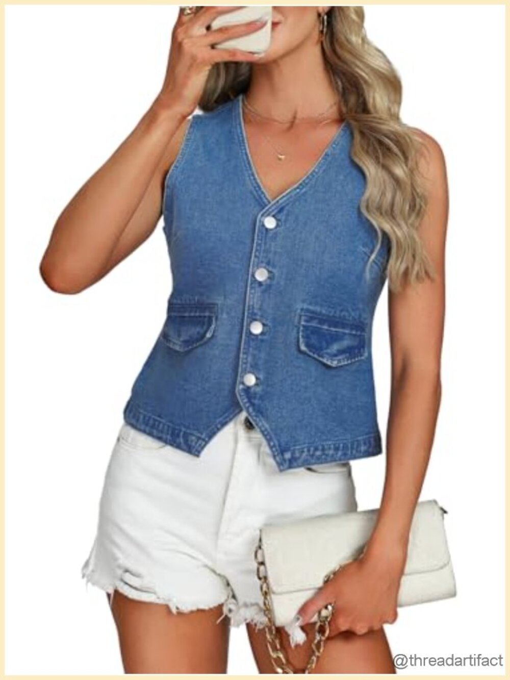 Denim Vest Women V Neck Button Down Sleeveless Casual Waistcoat